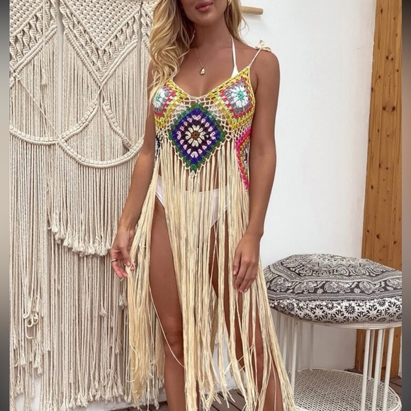 #143 Full Handmade Geo Pattern Crochet coverup - Picture 5 of 7